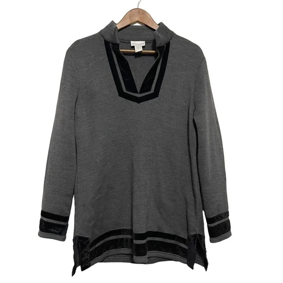 Soft Surroundings Runway Velvet Trim Pullover Tunic Sweater Size Large Gray - Picture 6 of 6